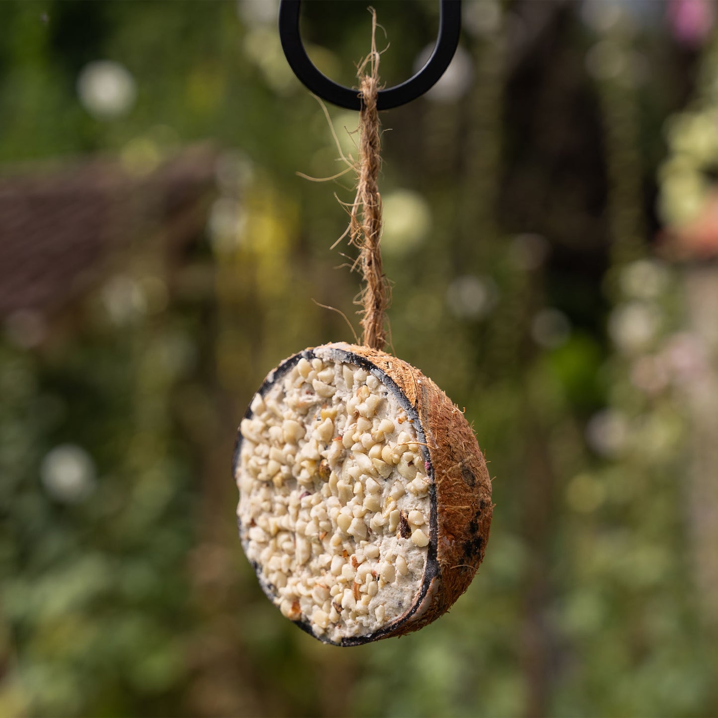 Peckish Extra Goodness Loaded Coco-Cups hanging on feeder