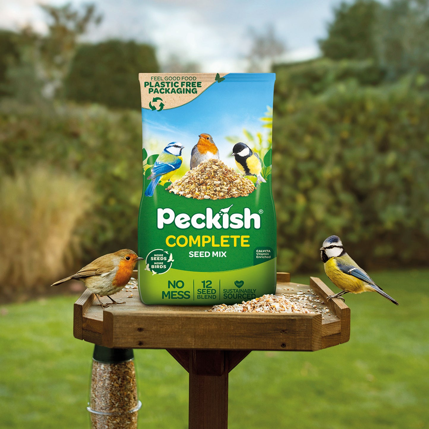 Peckish Complete packaging on bird table