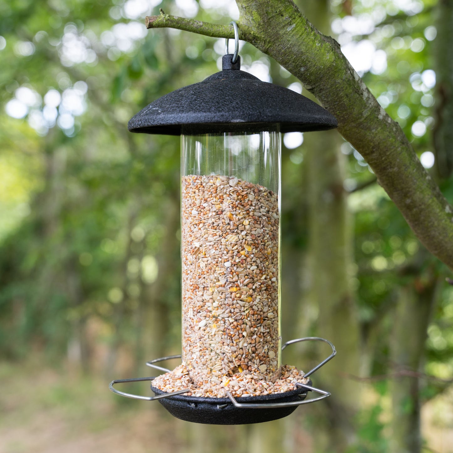 Gardman Black Steel Large Seed Feeder filled with seed 